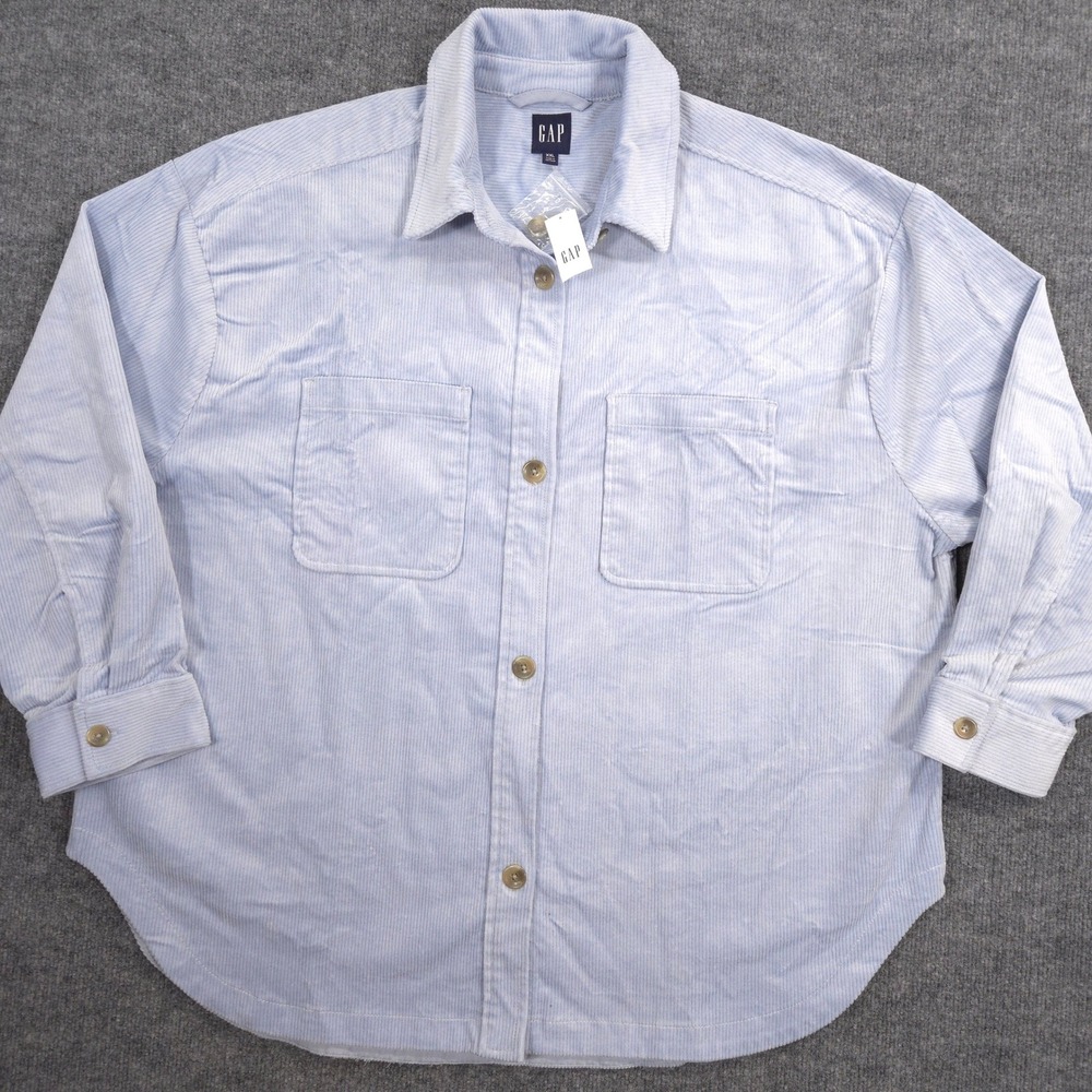GAP Oversized Corduroy Shirt Womens XXL Ice Blue Heavyweight Shacket Stretch NEW